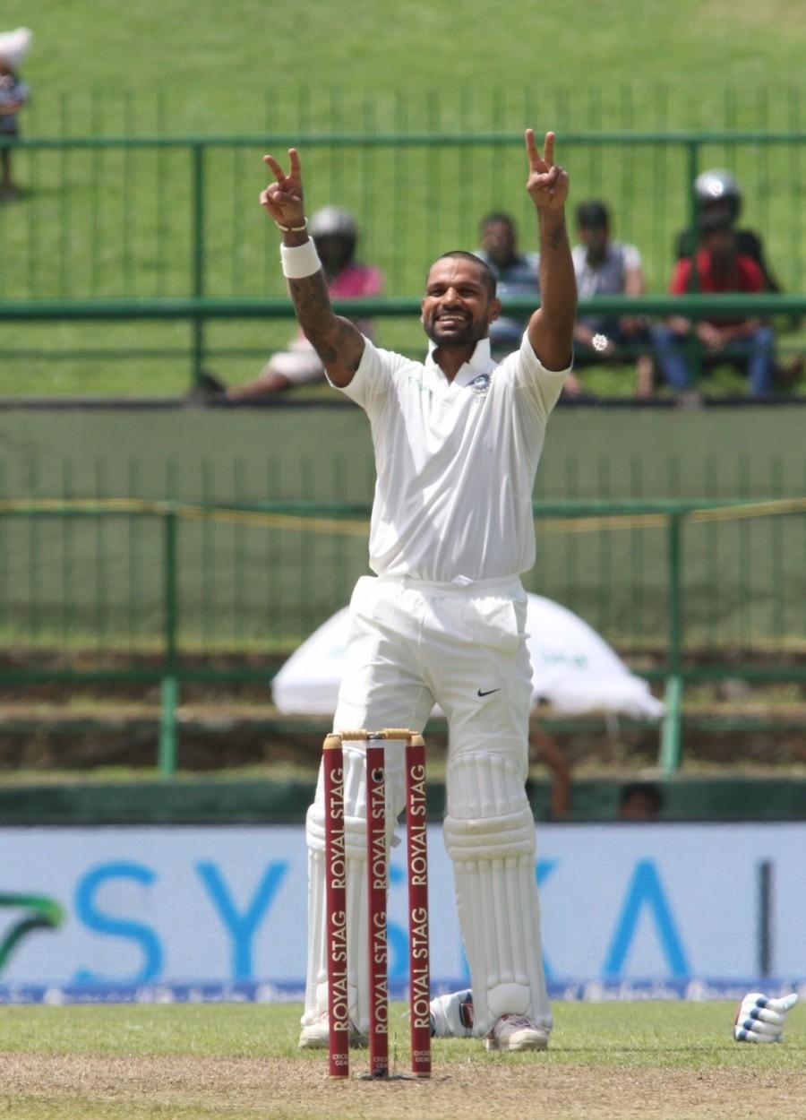 Pujara followed him back to the pavilion just three overs later after being caught by Angelo Mathews in the slips off Sandakan's bowling. Kohli and Rahane ensured that the visitors did not suffer any more setbacks before tea as the Lankans went into the break well satisfied with the outcome of the post lunch session. Shikhar Dhawan,Shikhar Dhawan hits ton,Sri Lanka,India vs Sri Lanka,India vs Sri Lanka 2017,india vs sri lanka teams,India vs Sri Lanka cricket match,India vs Sri Lanka Test series