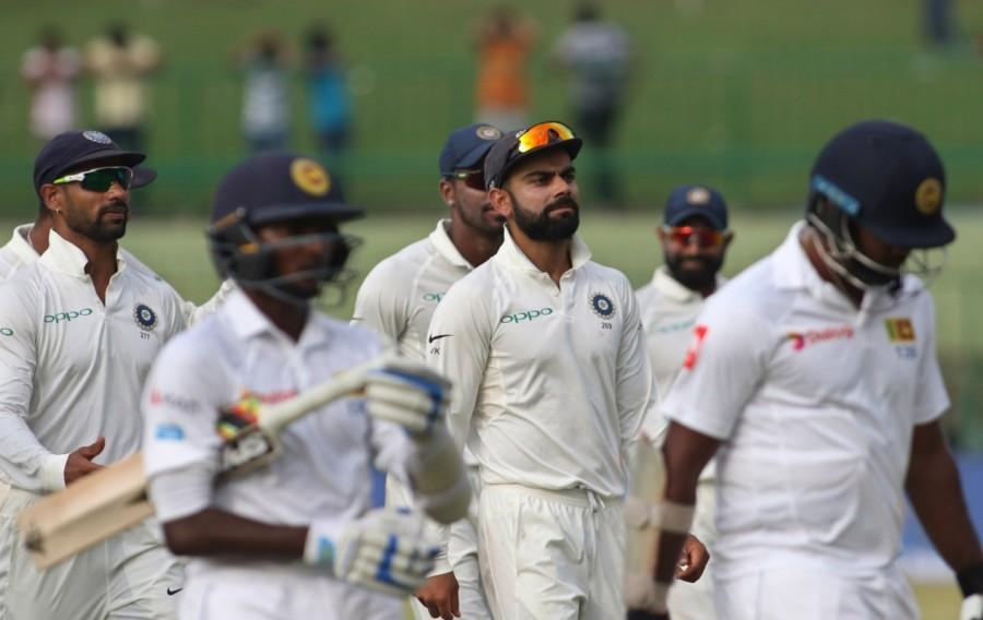For India, fast bowler Mohammed Shami clinched two wickets while fellow pacer Umesh Yadav and star off-spinner Ravichandran Ashwin bagged a wicket each. Dinesh Chandimal,Angelo Mathews,Third Test,India vs Sri Lanka,India vs Sri Lanka 2017,India vs Sri Lanka score,India vs Sri Lanka cricket match