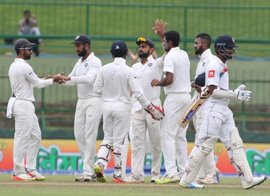 India thrashed Sri Lanka by an innings and 171 runs on the third day of the third and final Test match to sweep the series 3-0 at the Pallekele International Cricket Stadium here on Monday. India thrash Sri Lanka,India beats Sri Lanka,India thrashed Sri Lanka,Pallekele International Cricket Stadium
