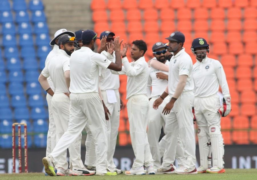 For India, off-spinner Ravichandran Ashwin grabbed four wickets and pacer Mohammad Shami three. India thrash Sri Lanka,India beats Sri Lanka,India thrashed Sri Lanka,Pallekele International Cricket Stadium