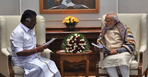 Former Tamil Nadu Chief Minister O. Panneerselvam met Prime Minister Narendra Modi on Monday and discussed the political situation in the state, including the possibility of the merger of AIADMK factions. Talking to the media, he said he had detailed discussions with the Prime Minister on the prevailing political situation, the stance of Tamil Nadu government headed by K. Palanisamy and the problems facing the state. Asked if it would be right to speculate that the merger of the two AIADMK factions headed by him and the Chief Minister came up for discussion, Panneerselvam said: "You can speculate whatever you want." AIADMK MP V. Maitreyan, who accompanied Panneerselvam, said the political atmosphere in Tamil Nadu was discussed. "But it would be demeaning to say that the Prime Minister is involved in the affairs of another party," he added. Asked about the possibility of AIADMK's merger, Panneerselvam said whatever decision he would take would be in the interest of the people of Tamil Nadu and in accordance with the thinking of the party cadre. Panneerselvam meets Modi,Panneerselvam with Narendra Modi,O. Panneerselvam,Prime Minister Narendra Modi