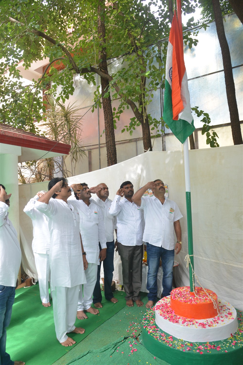 Pawan Kalyan hoisted national flag at Jana Sena Party office on the eve of 71st Independence Day. Pawan Kalyan,Pawan Kalyan celebrates Independence Day,Independence Day,70th independence day,Independence Day celebrations