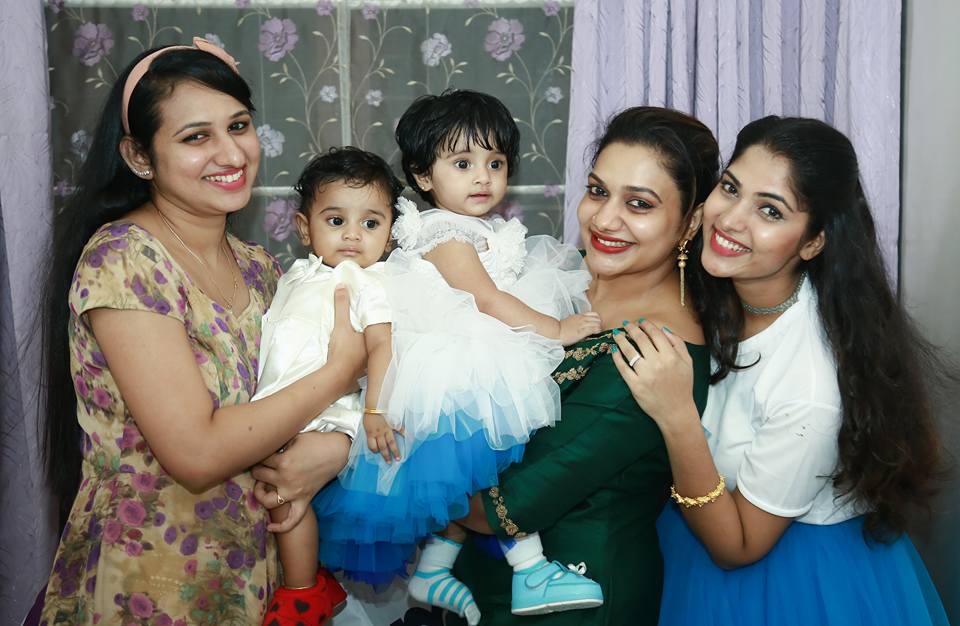 Muktha's husband Rinku is the brother of popular playback singer Rimi Tomy. Muktha,Muktha family photos,Muktha daughter,Muktha daughter photos,Muktha rinku tomy,rimi tomy,Muktha daughter first birthday