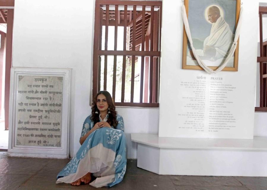 Huma Qureshi visits Sabarmati Ashram to promote her upcoming film "Partition 1947" in Ahmedabad. Huma Qureshi,Huma Qureshi visits Sabarmati Ashram,Sabarmati Ashram