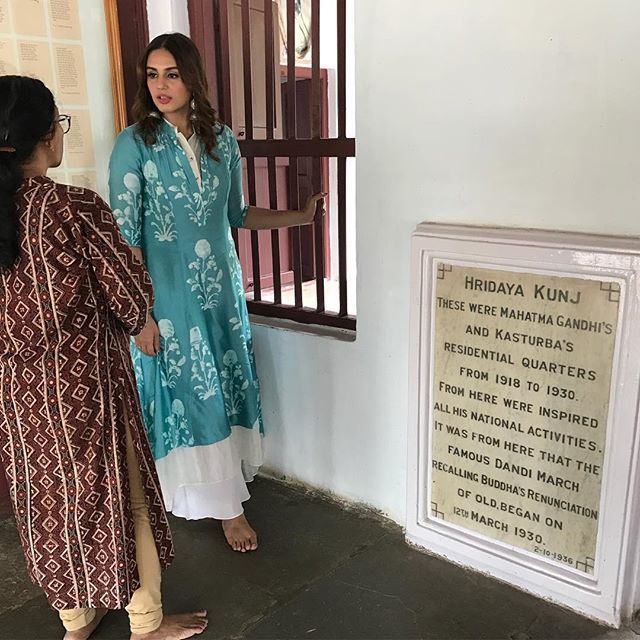 Actress Huma Qureshi visits Sabarmati Ashram to promote her upcoming film "Partition 1947" in Ahmedabad. Huma Qureshi,Huma Qureshi visits Sabarmati Ashram,Sabarmati Ashram