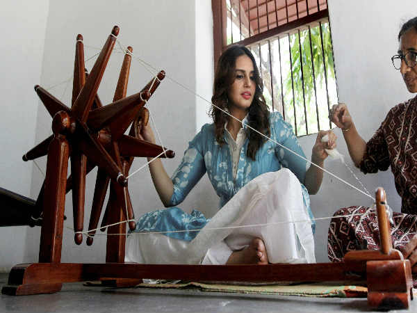 Actress Huma Qureshi visits Sabarmati Ashram to promote her upcoming film "Partition 1947" in Ahmedabad on Aug 16, 2017. Huma Qureshi,Huma Qureshi visits Sabarmati Ashram,Sabarmati Ashram