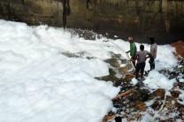 A view of the frothing Bellandur Lake in Bengaluru on Aug 17, 2017.
