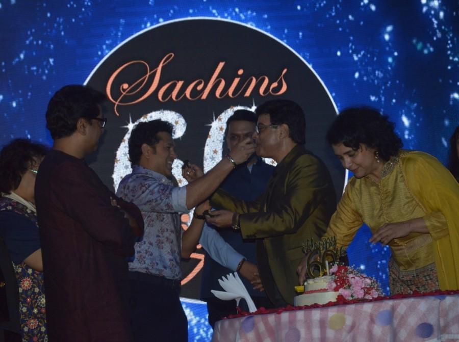 Actor Sachin Pilgaonkar celebrate his birthday with his wife Supriya Pilgaonkar and Cricketer Sachin Tendulkar in Mumbai on Aug 17, 2017. Sachin Tendulkar,Bhushan Kumar,Jaya Bachchan,Sachin Pilgaonkar birthday celebration,Sachin Pilgaonkar birthday celebration pics,Sachin Pilgaonkar birthday celebration images,Sachin Pilgaonkar birthday celebration stills,Sachin Pilgaonkar birthday celebrat