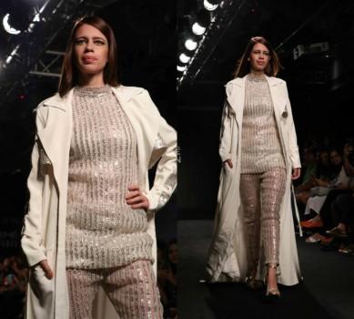 Kalki Koechlin looks like a vision in white as she closes the show for Nikitam Haisalkar at Lakme Fashion Week.