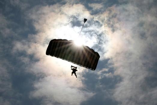 A U.S. Marines' member takes part in parachute drops during their joint exercise with Japan Ground Self Defense Force, named Northern Viper 17 at Hokudaien exercise area in Eniwa, on the northern island of Hokkaido, Japan.