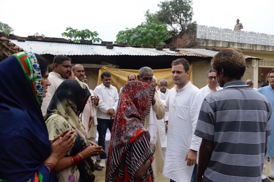 Accompanied by party General Secretary Ghulam Nabi Azad, Uttar Pradesh Congress Committee (UPCC) chief Raj Babbar, former union Minister R.P.N. Singh and legislator Aradhana Mishra, soon after landing at the Gorakhpur airport, the Gandhi scion drove to the house of Brahmdev Yadav at Baghagada village and spoke to the family which lost seven-day-old twins in the tragedy. He took details of the tragedy and tried to verify what according to the parents was the reason behind the deaths of over 60 children in a short span of five days, between August 7-12. Gorakhpur deaths,Rahul Gandhi,Rahul Gandhi meets bereaved families,Congress Vice-President Rahul Gandh,Baba Raghav Das