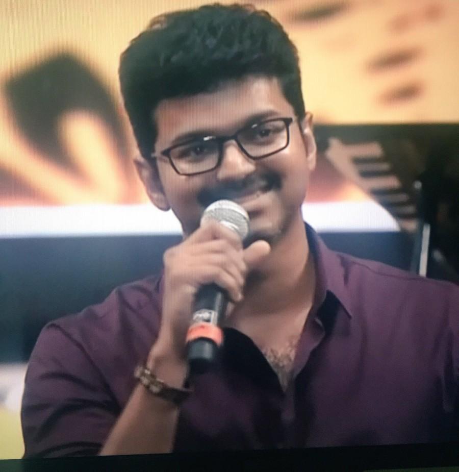 Produced by Sri Thenandal Films, "Mersal" is slated for Diwali release. The film also stars Kajal Aggarwal, Samantha Ruth Prabhu, Nithya Menen and SJ Suryah. Ilayathalapathy Vijay,Vijay,Vijay at Mersal audio launch,Mersal audio launch,Mersal audio,mersal audio release,Mersal audio launch pics,Mersal audio launch images,Mersal audio launch stills,Mersal audio launch pictures,Mersal audio launch photos