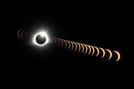 A multiple exposure image shows the solar eclipse as it creates the effect of a diamond ring at totality as seen from Clingmans Dome, which at 6,643 feet (2,025m) is the highest point in the Great Smoky Mountains National Park, Tennessee, U.S. August 21, 2017.