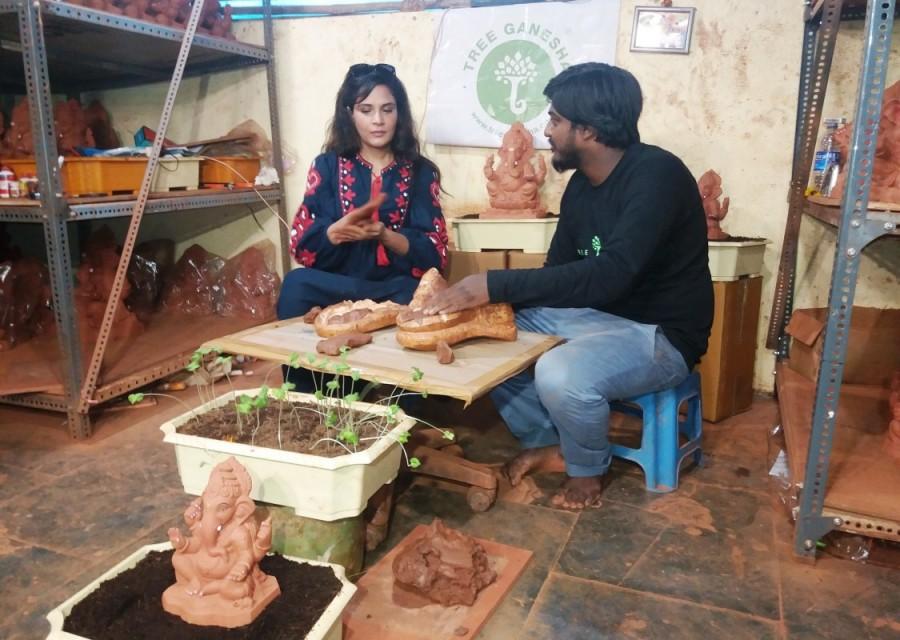 I think it's high time we need to stop polluting the environment in the name of festivities and be careful as soon it would be too late. It saddens me to see such state of the beaches, roads during Ganesh festivities when burnt crackers, dirty beaches are the outcome of the Visarjan. Richa Chadha,Richa Chadha promotes Eco Ganesha,Eco Ganesha,Ganesh Chaturthi,Eco-Friendly Ganesha