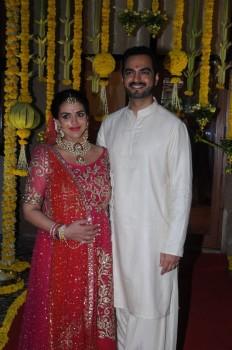 Esha Deol along with her husband Bharat Takhtani at her Baby Shower ceremony.