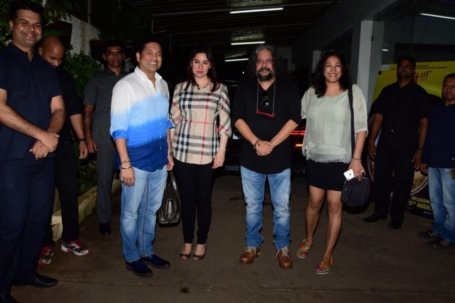 Cricketer Sachin Tendulkar along with his wife Anjali Tendulkar and Director Amole Gupte with his wife Deepa Bhatia during the special screening of film "Sniff" on Mumbai on Aug 23, 2017. Shilpa Shetty,Raj Kundra,Sachin Tendulkar,Anjali Tendulkar,Sniff,Sniff special screening