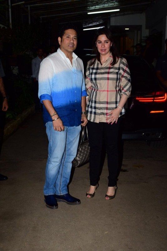Cricketer Sachin Tendulkar along with his wife Anjali Tendulkar during the special screening of film "Sniff" on Mumbai on Aug 23, 2017. Shilpa Shetty,Raj Kundra,Sachin Tendulkar,Anjali Tendulkar,Sniff,Sniff special screening