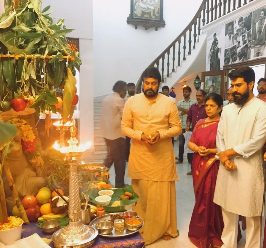 Actor Chiranjeevi and Ram Charan celebrate Vinayaka Chavithi 2017. Chiranjeevi,Ram Charan,Ram Charan Teja,Chiranjeevi and Ram Charan,Chiranjeevi celebrates Vinayaka Chavithi,Ram Charan celebrates Vinayaka Chavithi,Ram Charan Teja celebrates Vinayaka Chavithi,Vinayaka Chavithi,Vinayaka Chavithi 2017