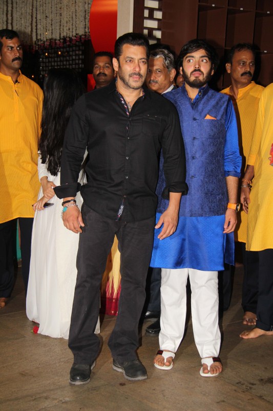 Bollywood actor Salman Khan at Mukesh Ambani Ganesh Chaturathi Celebrations. Ganesh Chaturathi Celebrations,Mukesh Ambani Ganesh Chaturathi Celebrations,Aamir Khan,Salman Khan,Shah Rukh Khan,Mukesh Ambani Ganesh Chaturathi Celebrations bash