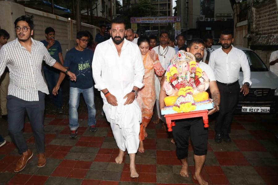 "It's extremely special. I think blessing of Ganpati is on me. I was very nervous to sing it. But because of his blessings, I did it and all went well. His contribution is huge, his blessings are with everybody. Everyone's life should be happy... This is my only wish." Ganesh Visarjan,Sanjay Dutt,Sanjay Dutt and family bid adieu,Lord Ganesha,Sanjay Dutt bid adieu to Lord Ganesha,Sanjay Dutt Ganesh Visarjan