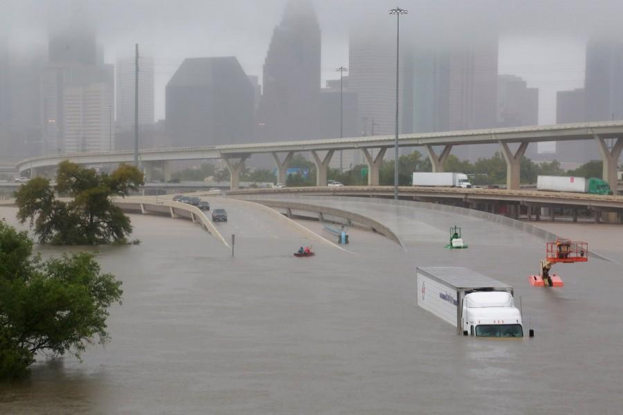 Interstate highway 45 is submerged from the effects of Hurricane Harvey seen during widespread flooding in Houston, Texas, U.S. August 27, 2017. Hurricane Harvey,Hurricane Harvey slams Texas,Texas,Texas Hurricane Harvey,Texas Hurricane