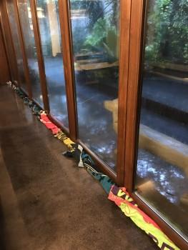 Dutta posted a picture on the social networking site showing rolled up towels against large glass doors. 