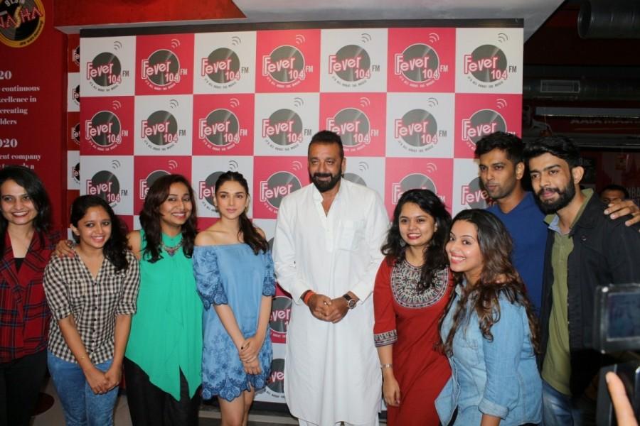 Actors Sanjay Dutt and Aditi Rao Hydari during the promotion of their upcoming film "Bhoomi" at Fever 104 FM station in Mumbai on Aug 28, 2017. Sanjay Dutt and Aditi Rao Hydari,Sanjay Dutt,Aditi Rao Hydari,Bhoomi,Bhoomi promotion,Bhoomi movie promotion,sanjay dutt bhoomi,bhoomi movie