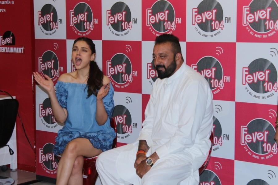 Actors Sanjay Dutt and Aditi Rao Hydari promote Bhoomi at a radio station in Mumbai. Sanjay Dutt and Aditi Rao Hydari,Sanjay Dutt,Aditi Rao Hydari,Bhoomi,Bhoomi promotion,Bhoomi movie promotion,sanjay dutt bhoomi,bhoomi movie