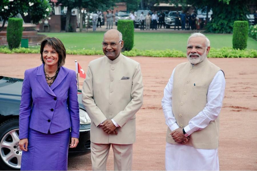 Major Indian IT companies including TCS, Infosys and Tech Mahindra have their offices in that country and provide services to major Swiss pharmaceutical companies, banks and insurance firms. Modi visited Switzerland in June 2016 in what was the first prime ministerial visit from India in several decades. Doris Leuthard,Swiss President Doris Leuthard,Swiss President Doris Leuthard in India,Doris Leuthard in India,Narendra Modi,Ram Nath Kovind,President Ram Nath Kovind