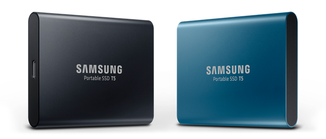 Samsung Electronics on Friday launched the Samsung Portable solid state drive (SSD) T5 with latest 64-layer V-NAND technology that enables it to deliver industry-leading transfer speed of up to 540MB/s with encrypted data security. The T5 is already available in two distinct metal finishes -- deep black (1TB and 2TB models) and alluring blue (250GB and 500GB models) for Rs 13,500 (250GB), Rs 21,000 (500GB), Rs 40,000 (1TB) and Rs 80,000 (2TB). Samsung,SSD T5,Samsung Portable solid state drive,SSD,V-NAND,Samsung Electronics,Samsung mobile