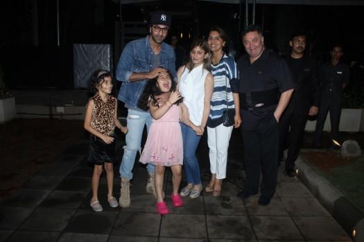 Bollywood actor Ranbir Kapoor and niece Samara spotted at a family dinner.
