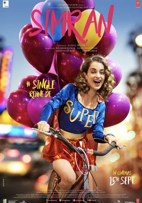 Simran is an upcoming Bollywood drama movie directed by Hansal Mehta and produced by Bhushan Kumar, Krishan Kumar, Shailesh R Singh and Amit Agarwal. Kangana Ranaut,Kangana Ranaut as Simran,Simran movie poster,Simran poster,Simran,Bollywood movie Simran,Simran new poster