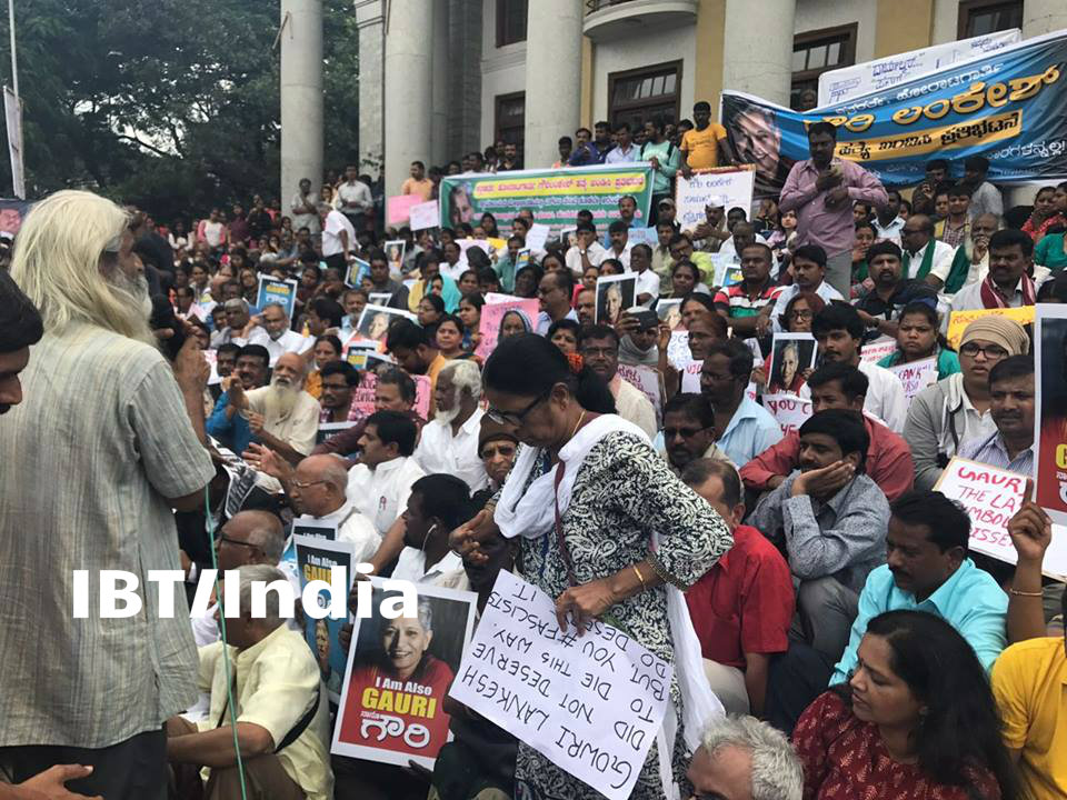 People were seen gathered at the Town Hall here for a silent protest, holding placards. "You can kill a person but not their ideas," read one placard. Journalist Gauri Lankesh death,Gauri Lankesh death,Gauri Lankesh,gauri lankesh killed,Protest at town hall,Gauri Lankesh Protest