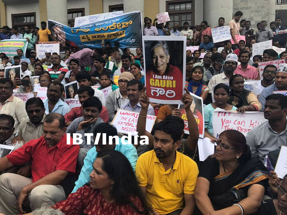 Journalists, activists, writers, thinkers and women organisations were seen among the crowds that gathered in the city and across the state condemning the killing of the journalist. Journalist Gauri Lankesh death,Gauri Lankesh death,Gauri Lankesh,gauri lankesh killed,Protest at town hall,Gauri Lankesh Protest