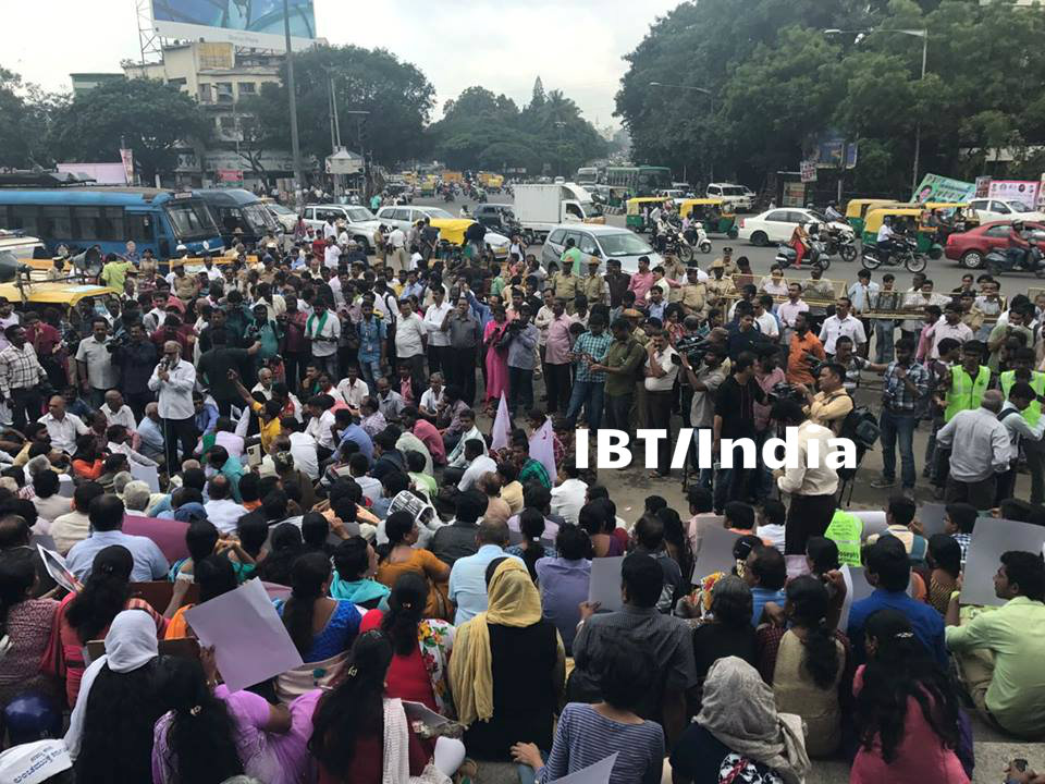 Protests erupted across Karnataka on Wednesday morning condemning the dastardly killing of senior Kannada journalist Gauri Lankesh, who was shot dead at her residence here on Tuesday night by three unidentified men. Journalist Gauri Lankesh death,Gauri Lankesh death,Gauri Lankesh,gauri lankesh killed,Protest at town hall,Gauri Lankesh Protest
