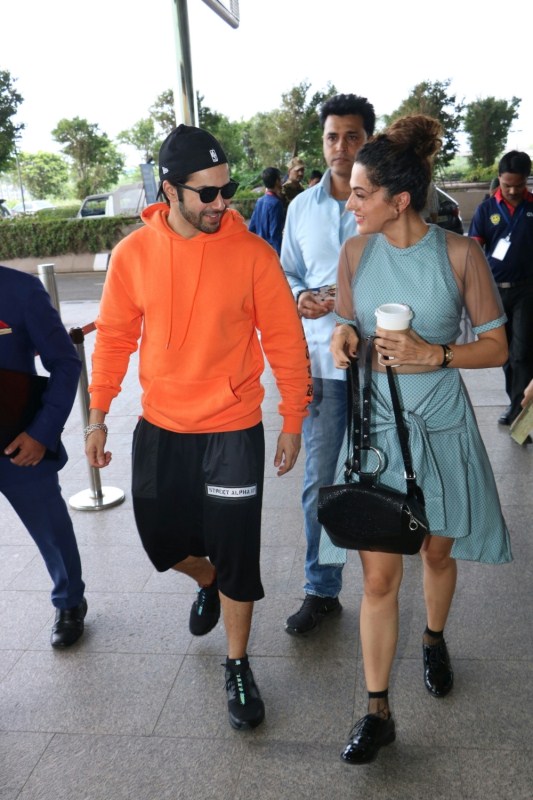 Varun Dhawan and Taapsee Pannu spotted at Chhatrapati Shivaji Maharaj International airport. Varun Dhawan and Taapsee Pannu,Varun Dhawan,Taapsee Pannu,Varun Dhawan spotted at airport,Taapsee Pannu spotted at airport