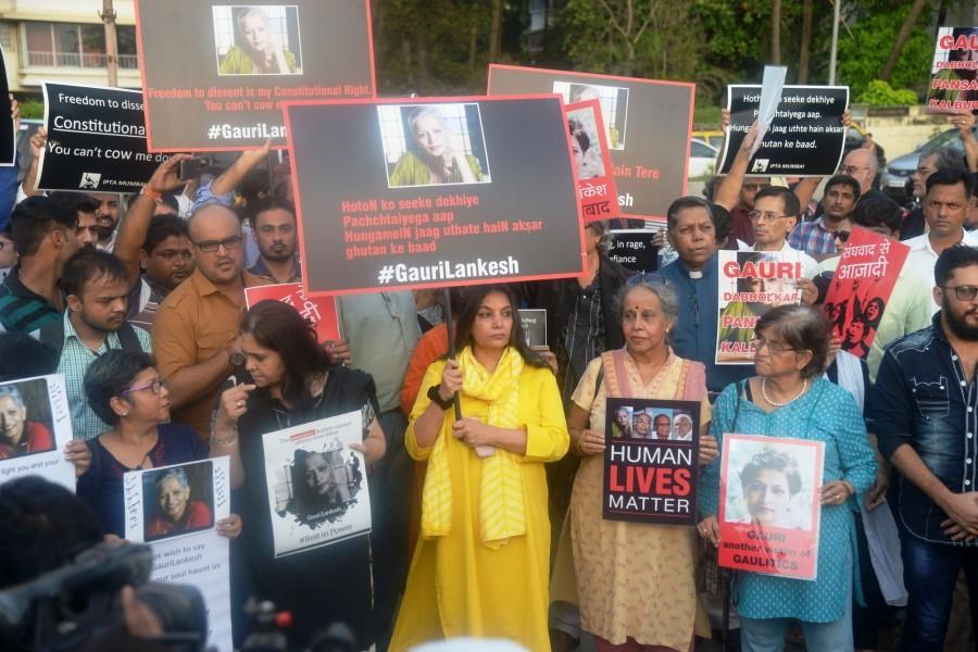 Over 200 mediapersons from print, electronic and web media participated in a silent candle-light march organised by the Mumbai Press Club on Wednesday evening. Shabana Azmi,Gauri Lankesh killing,Gauri Lankesh protest,Gauri Lankesh dead