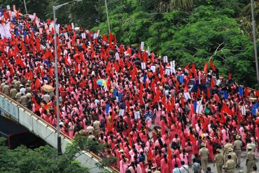 Accredited Social Health Activist (ASHA) workers stage a protest rally to press for their various demands in Bengaluru.