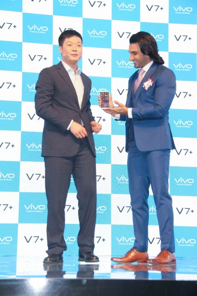 Selfie king: Ranveer Singh launches Vivo V7+ (and his new look) - Rediff.com