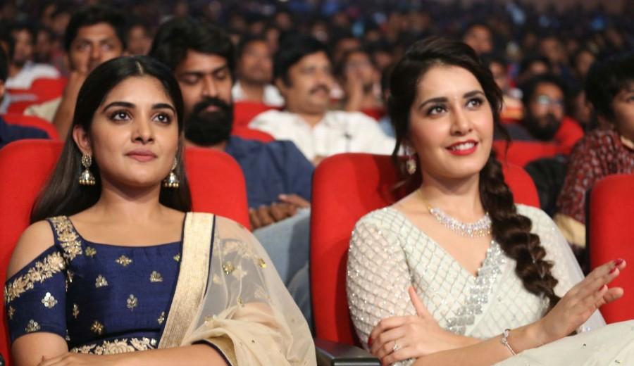 Raashi Khanna and Niveda Thomas at Jai Lava Kusa trailer launch. Jai Lava Kusa trailer launch,Jai Lava Kusa trailer,Jai Lava Kusa,Jr NTR,Raashi Khanna,Niveda Thomas,Devi Sri Prasad,Koratala Siva,Jai Lava Kusa trailer launch pics,Jai Lava Kusa trailer launch images,Jai Lava Kusa trailer launch stills,Jai Lava Kusa trail