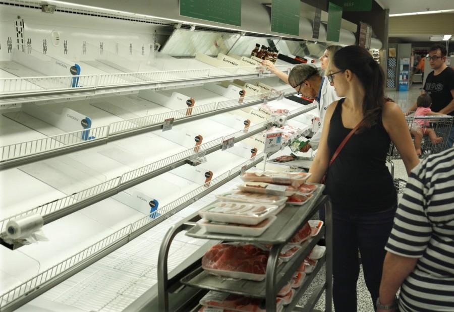 Empty shelves, which would normally be stocked with meat, at a supermarket in Kissimmee. Hurricane Irma,Hurricane,Hurricane Irma in Florida,Hurricane in Florida,Florida,Florida Hurricane