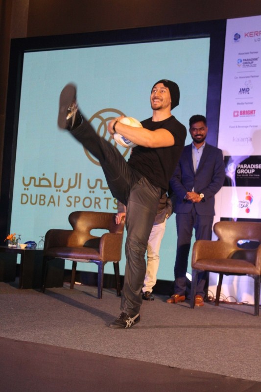 Actor Tiger Shroff during the launch of "Mumbai Warriors Season 2 Jersey" in Mumbai. Tiger Shroff,actor Tiger Shroff,Mumbai Warriors Season 2 Jersey,Mumbai Warriors,Mumbai Warriors Jersey,Tiger Shroff launches Mumbai Warriors Jersey