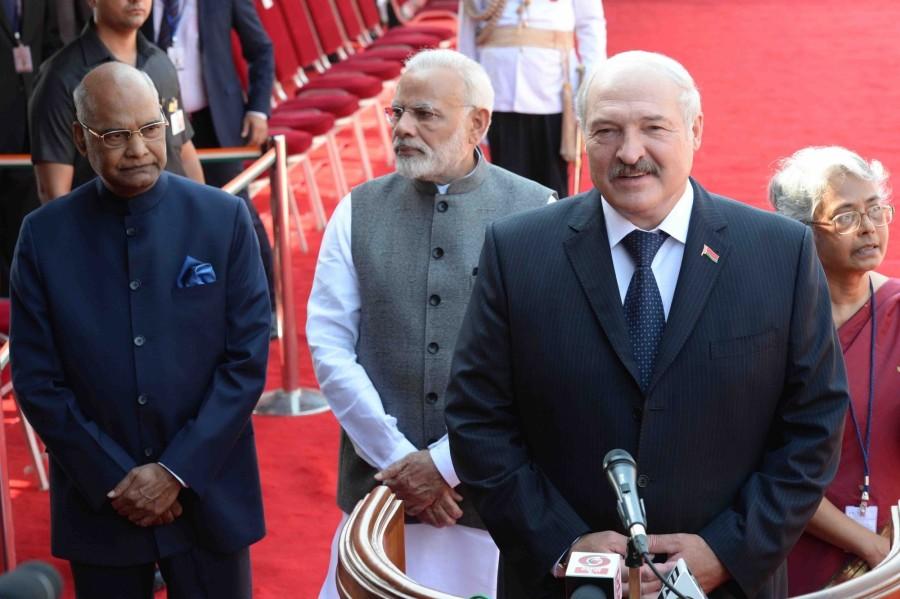 Alexander Lukashenko, President of the Republic of Belarus addressing the media during his ceremonial reception at Rashtrapati Bhavan on Sept. 12, 2017. Ram Nath Kovind,Narendra Modi,Alexander Lukashenko,President of Belarus,Belarusian President in India