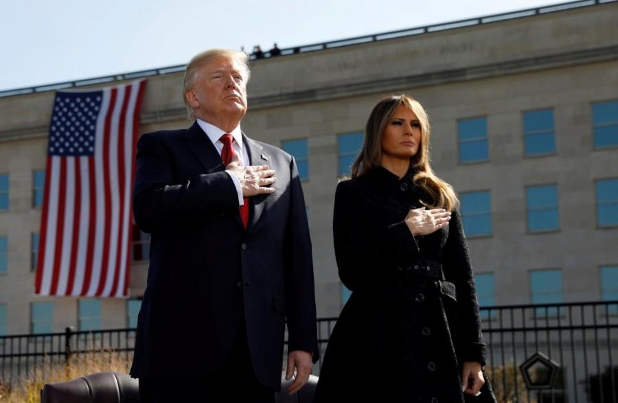 President Trump and First Lady Melania attend the 9/11 observance at the National 9/11 Pentagon Memorial in Arlington, Virginia. Remembering 9/11,Remembering 9/11: 16 years on,9/11,9/11 attacks,9/11 anniversary,16th anniversary 9/11