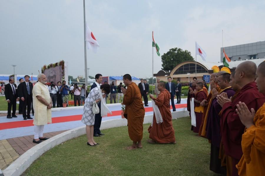 The two leaders are scheduled to visit the historic Sabarmati Ashram and the iconic 16th century mosque in the old city, Sidi Saiyad Mosque, on Wednesday. On Thursday, Modi and Abe will participate in the ground breaking ceremony of the high-speed rail project at the Athletic Stadium near Sabarmati railway station. Narendra Modi,PM Narendra Modi,Shinzo Abe,Shinzo Abe in India,Japanese Prime Minister Shinzo Abe,Shinzo Abe at Ahmedabad airport