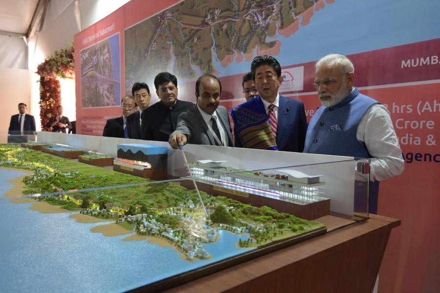 Prime Minister Narendra Modi and Japanese Prime Minister Shinzo Abe on Thursday laid the foundation stone for the ambitious Rs 1.08 lakh crore ($17 billion) 508-km Ahmedabad-Mumbai High Speed Rail here. Besides Modi and Abe, Railway Minister Piyush Goyal, Minister of State for Railways Manoj Sinha, Gujarat Governor O.P. Kohli, Gujarat Chief Minister Vijay Rupani and Maharashtra Chief Minister Devendra Fadnavis were also present. Modi and Abe also laid the foundation stone for the Vadodara High Speed training institute. Narendra Modi,Shinzo Abe,Narendra Modi and Shinzo Abe,Shinzo Abe in India,Japanese Prime Minister Shinzo Abe,high-speed rail project
