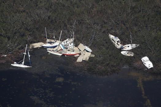 Boats washed ashore in Marathon.