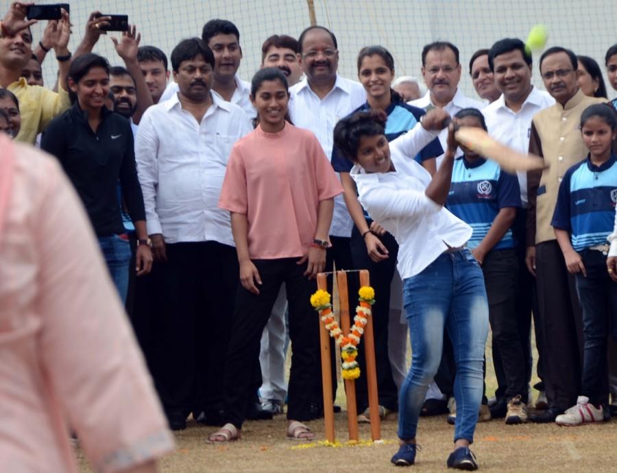 Indian women cricketer Poonam Raut during the launch of her cricket academy at Poisar Gymkhana. Poonam Raut,cricketer Poonam Raut,Poonam Raut launches cricket academy,Poonam Raut launches academy