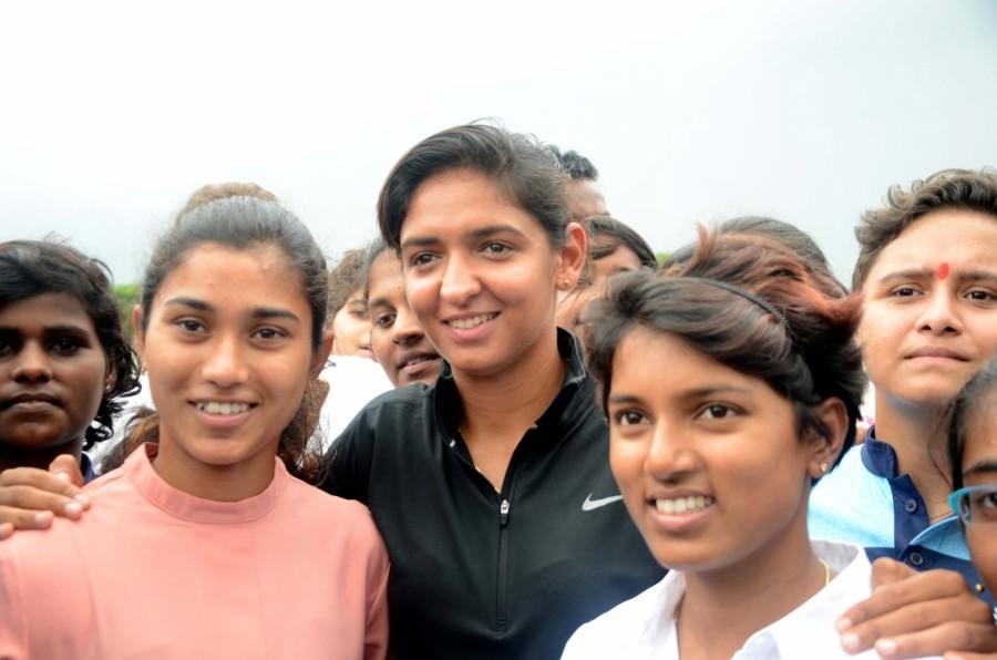 Poonam Raut during the launch of her cricket academy at Poisar Gymkhana, Kandivali in Mumbai on Sept 16, 2017. Also seen Indian women's cricket team vice-captain Harmanpreet Kaur and wicket-keeper Nuzhat Parween. Poonam Raut,cricketer Poonam Raut,Poonam Raut launches cricket academy,Poonam Raut launches academy