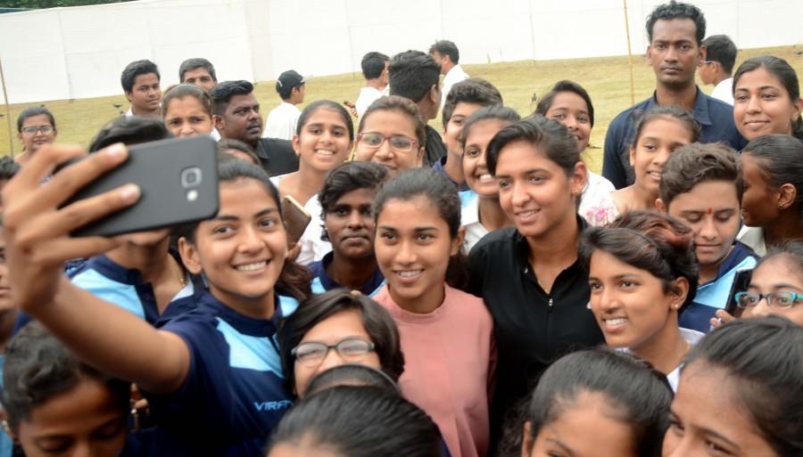 Indian women cricketer Poonam Raut during the launch of her cricket academy at Poisar Gymkhana, Kandivali in Mumbai on Sept 16, 2017. Also seen Indian women's cricket team vice-captain Harmanpreet Kaur and wicket-keeper Nuzhat Parween. Poonam Raut,cricketer Poonam Raut,Poonam Raut launches cricket academy,Poonam Raut launches academy